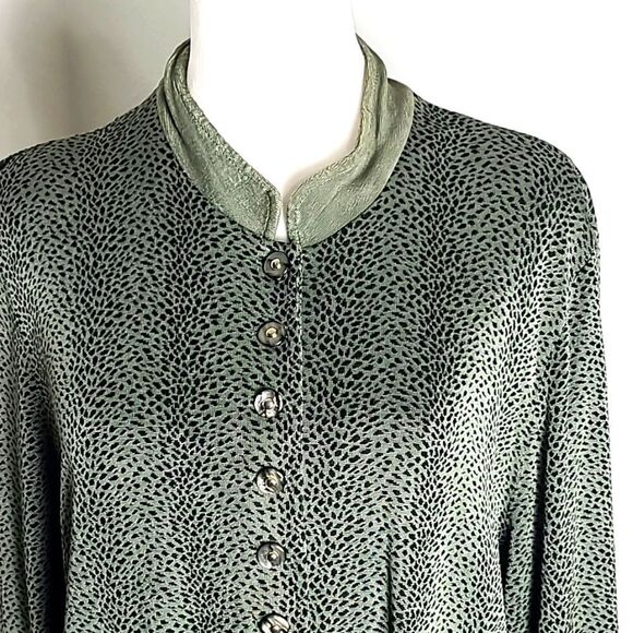 Stephanie Thomas Sport Vintage Buttondown Long Blouse Green & Black Print, Sz 16 - Picture 3 of 10